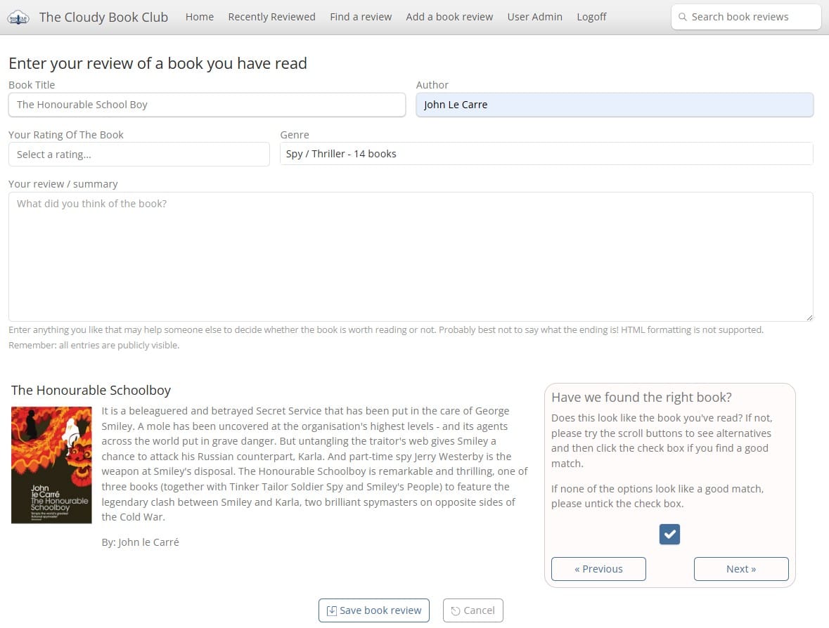 Screen grab of Add A Book page